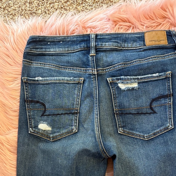 American Eagle Outfitters Hi-Rise Slim Flare Distressed Blue Jeans, Size 6 - Picture 13 of 14